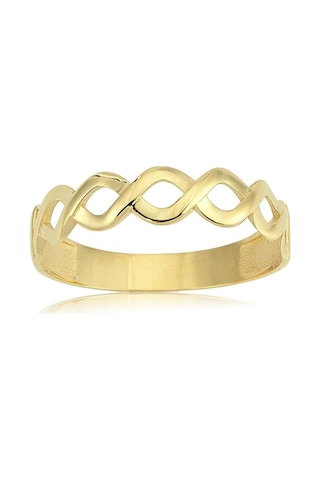 Örgü Altın Yüzük - 14 Ayar Altın Örgü Taşsız Minimal Yarım Tur Kadın Yüzük - Eşe Sevgiliye Yüzük Sarı Altın