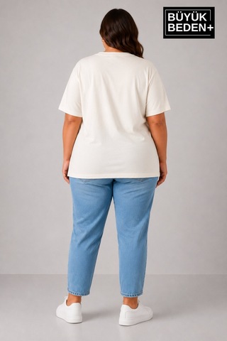 Superlife Büyük Beden Kadın Bisiklet Yaka Yırtmaç Detaylı 3xl-6xl Tunik Tişört Spr26btsk501 Ekru