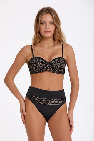 Argento Kadın Siyah Taş Detaylı Yüksek Bel Telli Double Push Up Straplez Bikini Takımı Siyah