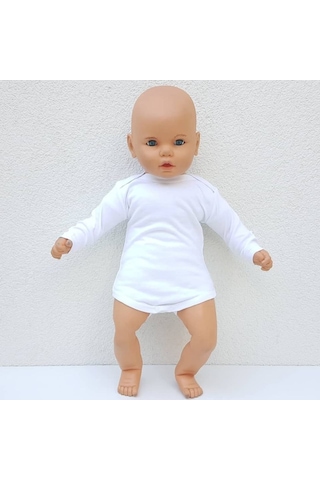 Bebegen Beyaz Sade Uzun Kollu Alttan Çıt-Çıtlı Badi Zıbın Beyaz