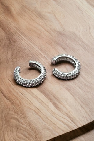 Zirkon Taşlı Gümüş Renk Earcuff Çok Renkli