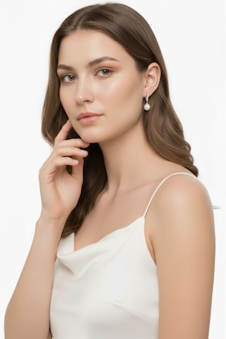 Beyaz Doğal İnci Taşlı Küpe 8 Mm Sarı