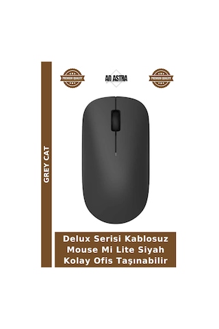 Delux Serisi Kablosuz Mouse Mi Lite Siyah Kolay Ofis Taşınabilir