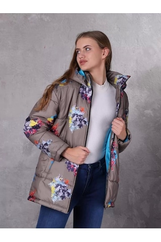 Farm Animals Retro Gate Dijital Art Puffer Mont Kadın