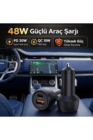 Coofbe Şarj Akım Korumalı 48w 2 Portlu Araç Şarj Aleti Araç Çakmaklık Şarj Aleti Type-c Ve Usb Giriş 12v / 24v ' Siyah