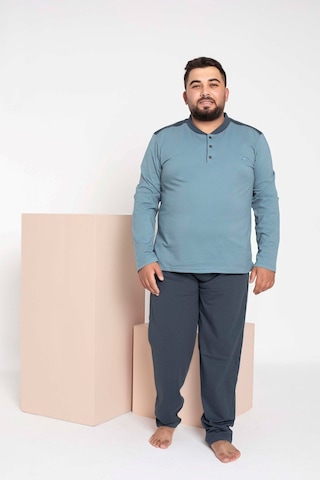 Erkek Büyük Beden 3 Düğme %100 Pamuk Cepli Mevsimlik Pijama Takım 001