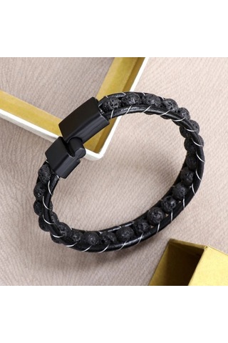 Moncuk Design Lav Taşı Doğaltaş Deri Bileklik 33512b2d8m3 Çok Renkli