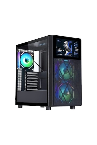 Powerboost PB-P4367BB 3 RGB Fanlı LCD Ekranlı Mid-Tower Oyuncu Bilgisayar Kasası