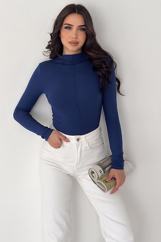 Noa & Noa Kadın Dikiş Detaylı Fit Bluz White Line Mavi