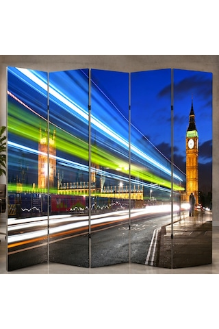Londra Big Ben Temalı Dekoratif Paravan Şehir Manzaralı Oda Bölücü