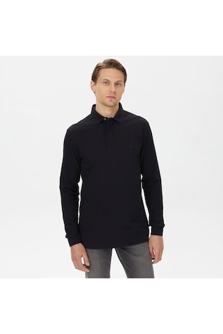 Nautica Erkek Siyah Slim Fit Uzun Kollu Polo Düz K37015t Siyah