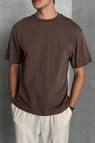 Hyman Erkek %100 Pamuk Oversize Basic T-shirt Kahverengi