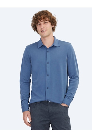 Kip Mavi Düz Regular Fit Casual Gömlek Mavi