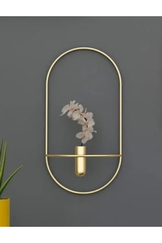 MetaQuartz Aksesuar 2 Li Gold Oval Çiçeklik , Modern Dekoratif Metal Duvar Çiçeklik Altın