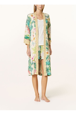 Mey Mystic Jungle Kadın Kimono, Modal Karışımlı Jersey, Desenli, Kontrast Borulu, Şal Yaka Sarı