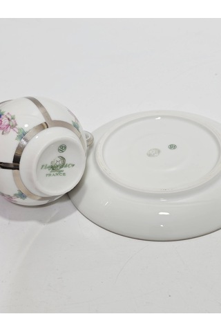 F. Legrand Limoges Çiçek Desenli Kahve Fincan Takımı Çok Renkli