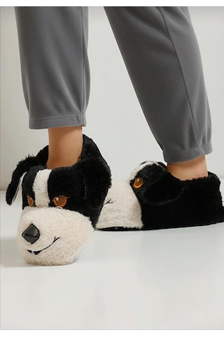 Papucumun Dünyası Unisex Yumuşak Taban Sevimli Köpek Panduf Yetişkin Ve Çocuk Kız Ve Erkek Panduf Siyah