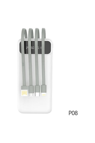 10000 Mah Çoklu Kablolu Gerçek Kapasite Powerbank Taşınabilir Şarj Aleti BEYAZ