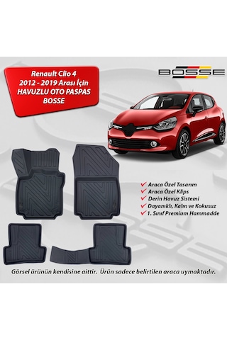 Renault Clio 4 Paspas Araca Özel 2012 2019 BOSSE 3D Havuzlu Oto Paspas