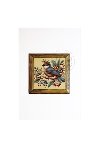 Artavessa Masif Ahşap Çerçeveli Taş Tablo Pano 16 x 16 cm - Bahar ve Kuşlar 2