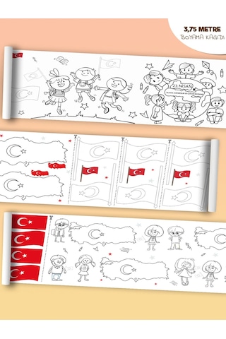 23 Nisan Ulusal Egemenlik Ve Çocuk Bayramı Temalı 3,75 Metre Rulo Boyama Kağıdı Karışık