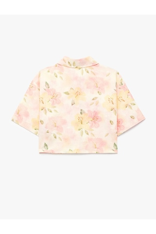 Koton Desenli Cep Detaylı Viskon Crop Pembe Kız Çocuk Gömlek 6skg60221aw