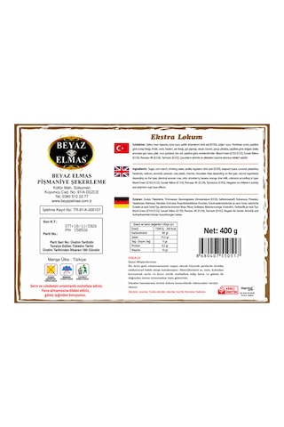 Beyaz Elmas Beyas Elmas Kare Cevizli Bademli Lokum 400 Gr - Glikoz İçermez - %100 Doğal Pancar Şekerinden Üretilmiştir
