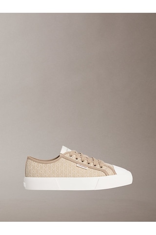 Calvin Klein Vulkanize Düşük Bilekli Bağcıklı Tamamı Baskılı Kanvas Kadın Bej Sneaker Hw0hw03142-a04 Bej