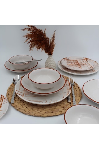 Ekose 16 Parça 4 Kişilik Karamel Yemek Takımı