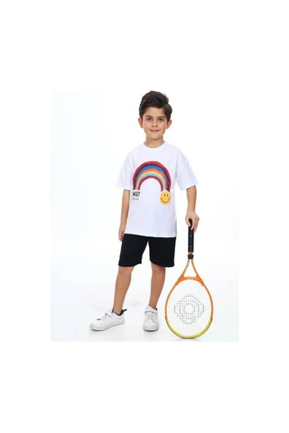 Erkek Çocuk Gülen Yüz Baskılı Tshirt-14166 Beyaz