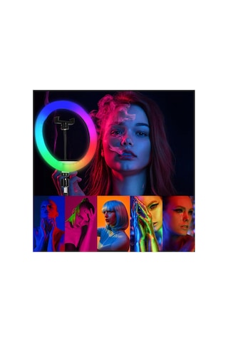 Rgb Renkli 10 İnç Ring Light Çekim Işığı, 2 Metre Tripod Ayaklı Telefon Tutucu, Influencer Video Fotoğraf Makya