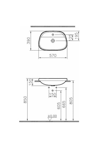 VitrA Frame 5696B403-0041 Armatür Bantlı Tezgah Üstü Tv Lavabo. 5