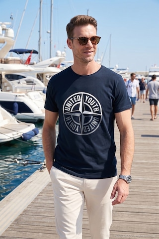 Buratti Baskılı Bisiklet Yaka Pamuklu Slim Fit Erkek T Shirt 541Pusula Lacivert