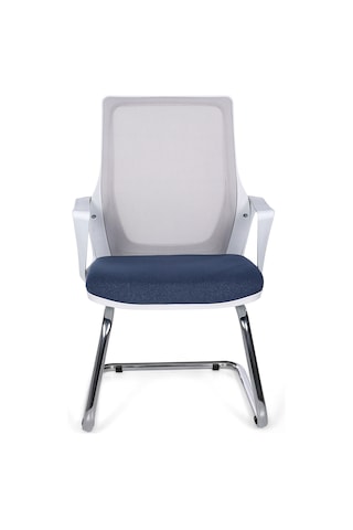 Ofisbazaar Alf Beyaz Fileli Misafir Koltuğu Ergonomik Toplantı Ve Bekleme Koltuğu Mavi/gri Mavi