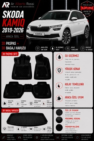 Skoda Kamiq 2019-2026 Araca Özel 3d Paspas + 3d Bagaj Havuzu