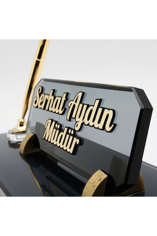 Kabartma Kristal Masa İsimliği Kalemli Dikdörtgen