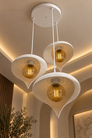 Beton Görünümlü 3'lü Su Damlası Sarkıt Avize Modern Bohem Salon Yemek Masası 3 Rustik Led Ampul Hediyeli Beyaz