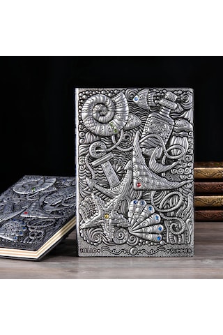 Hediyelik Gümüş Deri Defter Deniz Yıldızı Kabartmalı