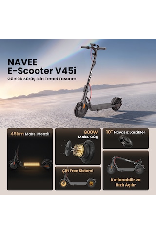 V45i Elektrikli Scooter 800w Güç, Tcs, 45 Km Menzil, %20 Eğim, 120 Kg Taşıma Kapasite, Bms Siyah