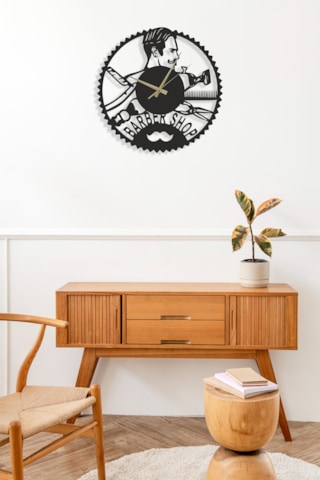 Berber Kuaför Duvar Saati Mdf Duvar Dekorasyon Lazer Kesim 32x32