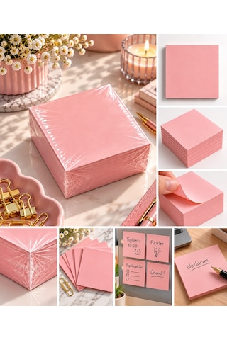 Küp Bloknot, 8x8 Cm, Yapışkansız Not Kağıdı, Pembe Renkli Not Kağıdı, Bloknot Yedek Kağıdı