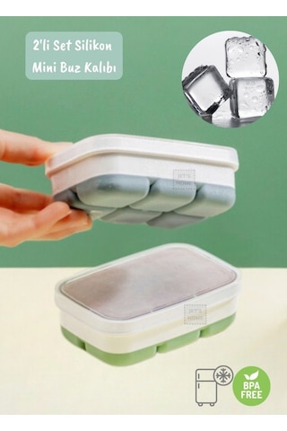 2li Set Mini Buz Kalıbı Silikon Buzluk 6 Bölmeli Kare Desenli Buz Küpü Yeşil-gri Bpa Free Yeşil
