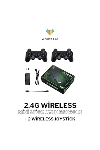 4k Hd 2.4g Retro Game Stick 90'lı Yıllar Usb Stick Wireless Atari Makinesi + 2 Wireless Joystick