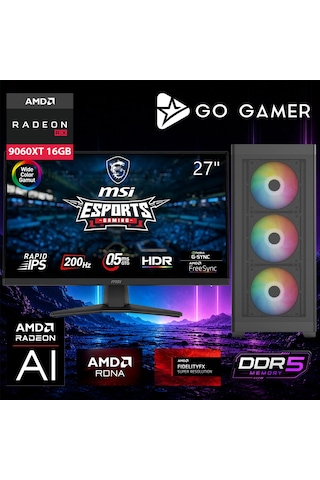 Go Gamer AE537D R7-7800X3D 16 GB 1 TB SSD RX9060XT 16 GB 27" Free Dos Oem Paket Masaüstü Oyuncu Bilgisayarı