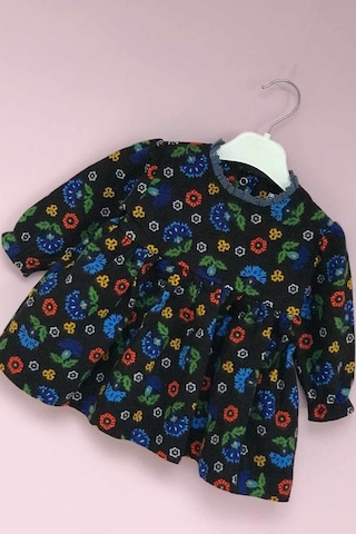 Dantel Yaka Çiçek Desenli Siyah Pazen Kız Çocuk Bebek Elbise 001