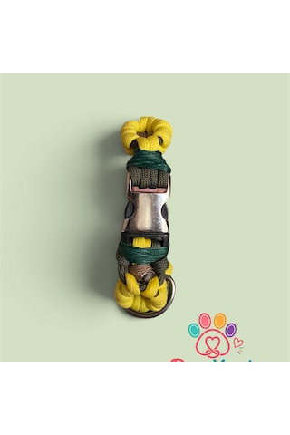 Pawknot Paracord Papatya Desenli Paracord El Yapımı Hand Made Köpek Tasması Açık Kahverengi - Yeşil - Sarı