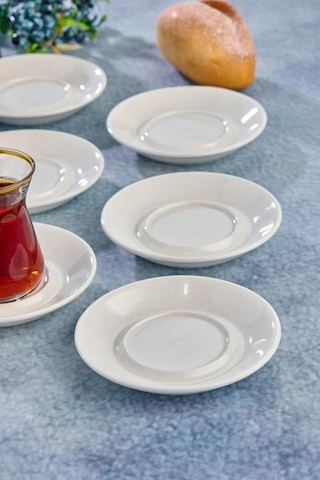 Cooker Özel Alaçatı Sade Desensiz Porselen Çay Tabak 6 Adet Ckr4153 Beyaz