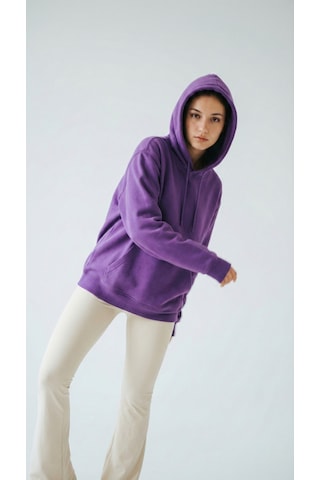 Hoxie Unisex Rahat Kesim Pamuklu Yumuşak Dokulu İçi Polarlı Basic Desenli Kapüşonlu Sweatshirt Mor