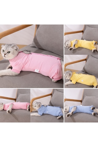 Vkemall Kedi Ameliyat Sonrası Kıyafeti - Yara Koruması Ve Yalama Engeli - Modal Dokuma - Sarı L Ya001j061