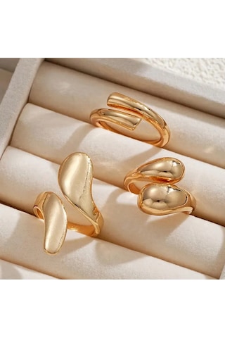 Girift Vintage Ydora 3 Adet Gold Yüzük Seti Altın